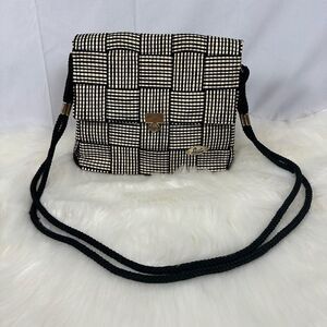 Loredana Vintage Bag Purse Italian Made Woven Gold Accents Straw & Black
